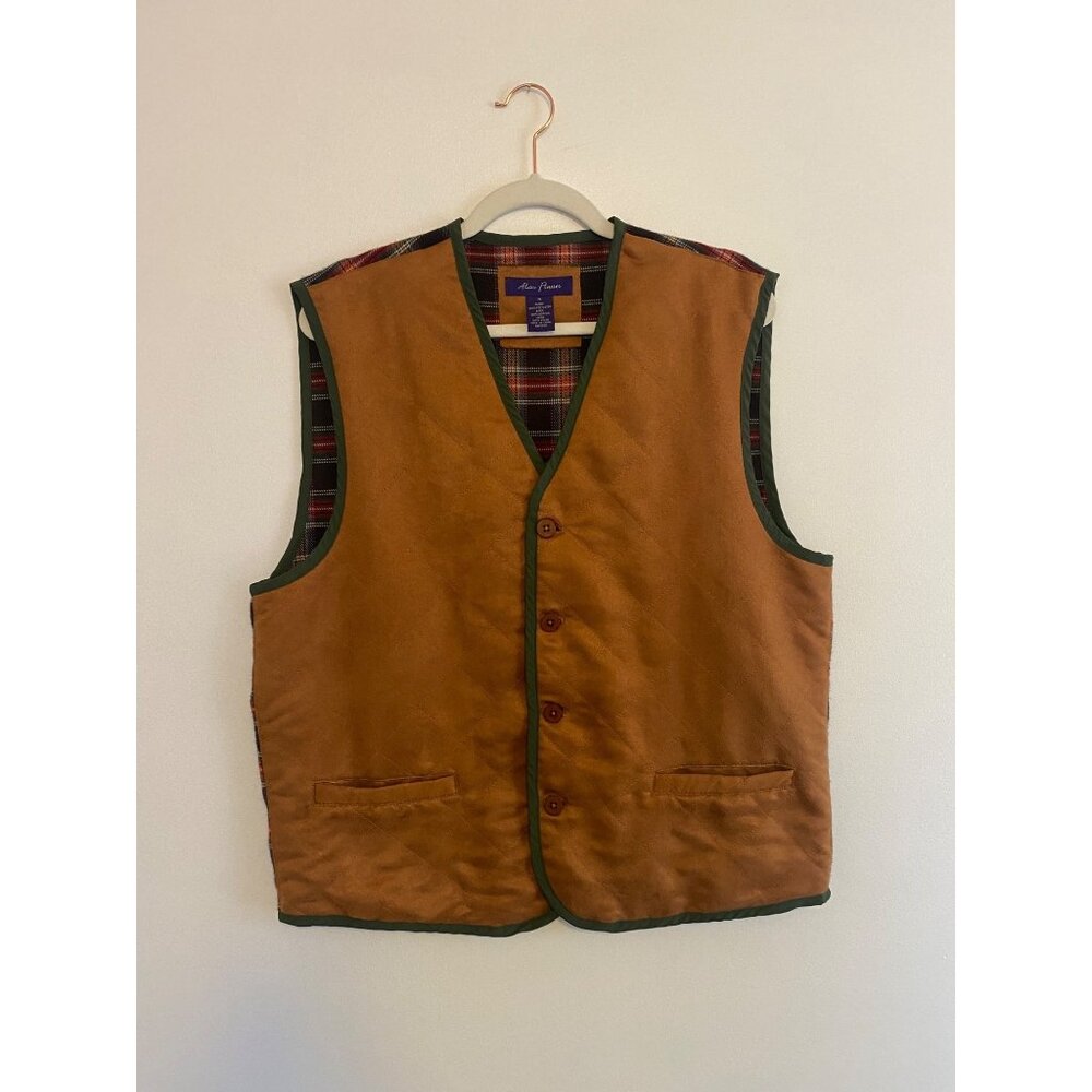 Alan Flusser Men’s Tan & Plaid Button-up Vest Size M